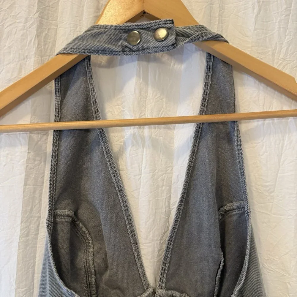 Urban Outfitters Alejandra‎ Grey Corduroy Halter Open Back Mini Dress Size Large - Picture 3 of 7